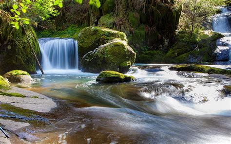 Waterfall River Flow Forest Moss Rocks Hd Wallpaper Peakpx