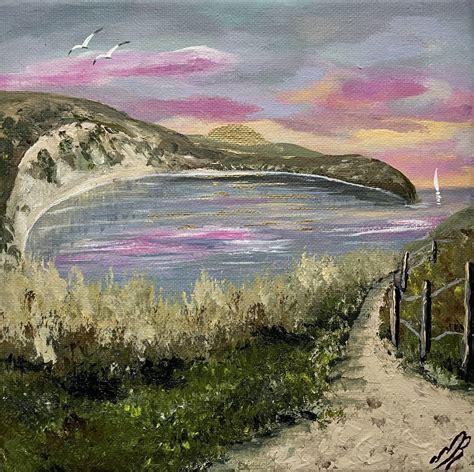 Lulworth Cove Golden Sunrise 2021 Acrylic Painting By Marja Brown In