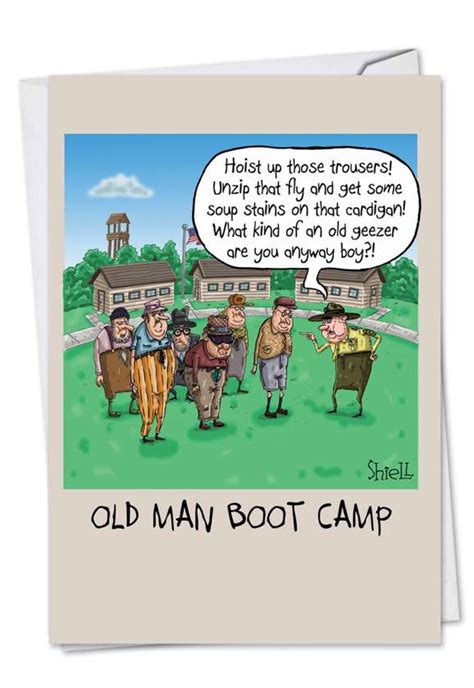 Old Man Boot Camp Cartoons Birthday Greeting Card Mike Shiell