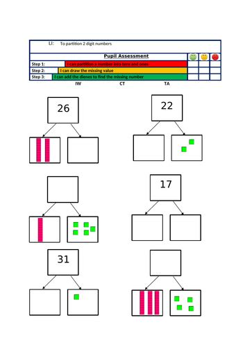 Partition 2 Digit Numbers Using Part Whole Model Teaching Resources