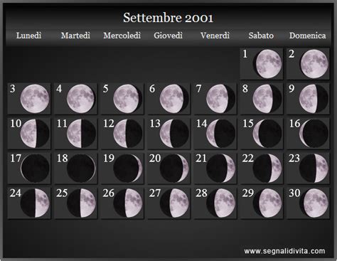 Calendario Lunare Settembre 2001 Fasi Lunari Calendario Lunare