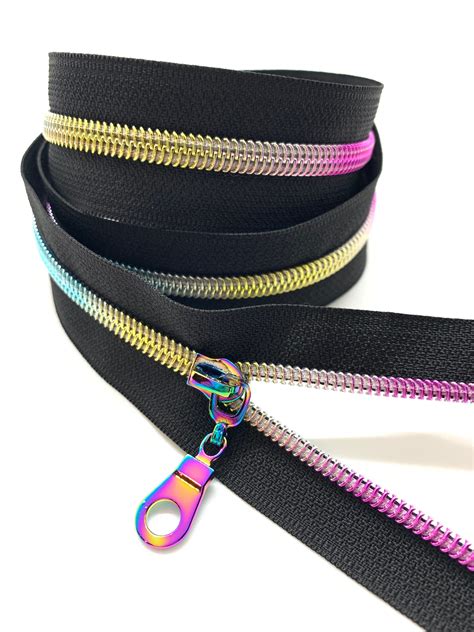 Rainbow Nylon Coil Zipper With Black Tape And Rainbow Pulls Zipper By