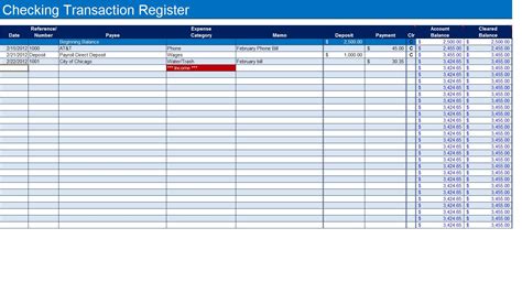 Checking Account Spreadsheet Template — Db