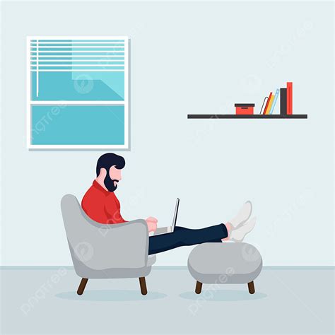 Working From Home Vector Png Images Man Doing Working From Home