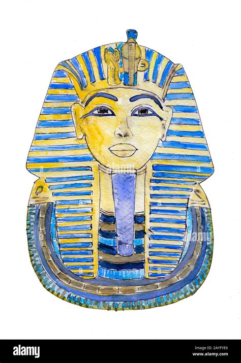 Golden Mask Of Egyptian Pharaoh Hand Drawn Tutankhamun Pharaoh Of