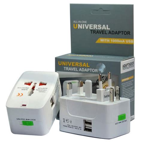 All In One Universal International Plug Adapter 2 Usb Port World Travel