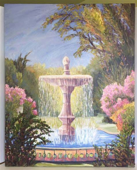 Fountain Painting X Original Garden Art Floral Etsy
