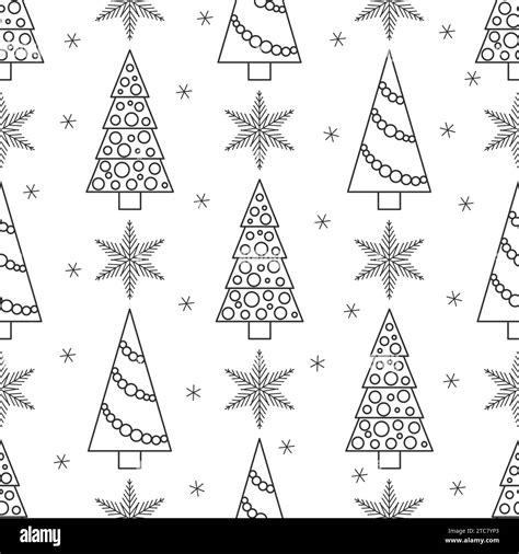 Vector Seamless Black And White Pattern Christmas Trees In Doodle