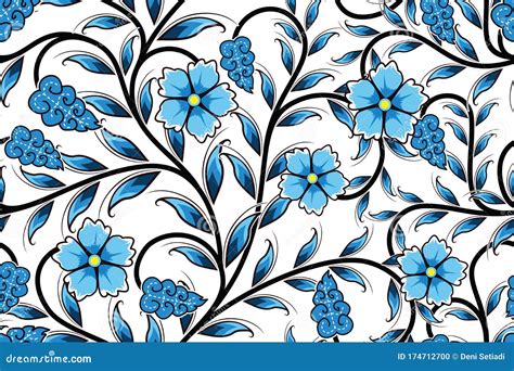Seamless Pattern With Floral Vector Illustration Modern Batik Motif