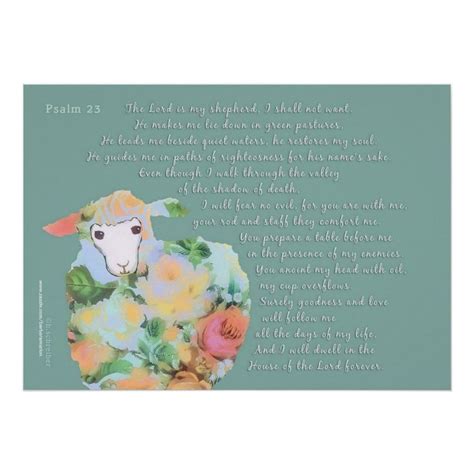 Psalm 23 Sheep On Green Background Poster Zazzle Bible Psalm 23