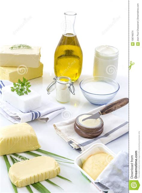Food Fats And Oil Set Of Dairy Product And Oil And Animal Fats On A