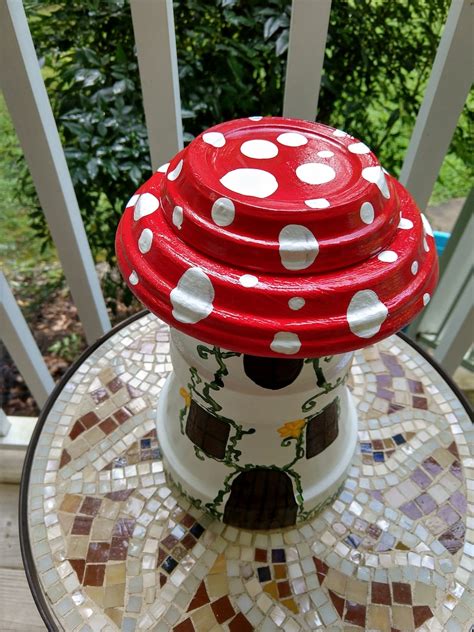 Clay Pot Toadstool House Hand Painted Fairy Garden House Etsy