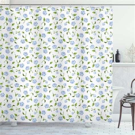 Floral Shower Curtain Watercolor Hydrangea Flowers And Leaves Composed