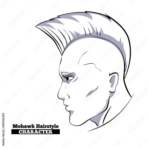 Mohawk Hairstyle Character Hand Drawn Style Sketch Profile View Of Man Head Person With Punk