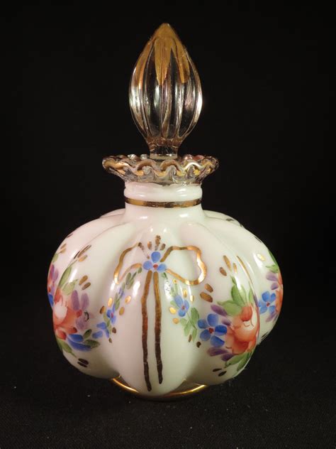 Vintage Fenton Art Glass Hand Decorated Charleton Crystal Crest Perfume Bottle Ebay Perfume