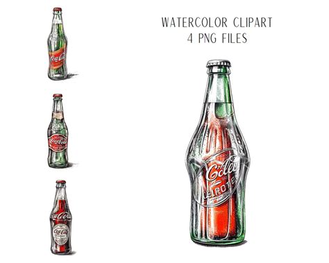 Vintage Retro Clipart Png Glass Coke Bottle Watercolor Etsy