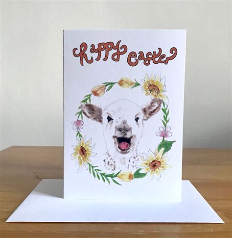Lamb Easter Card A6 Happy Easter Card Spring Floral Etsy
