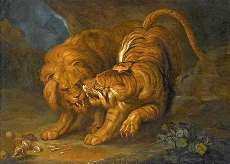 A Lion And A Tiger Painting By Attributed To John Hamilton
