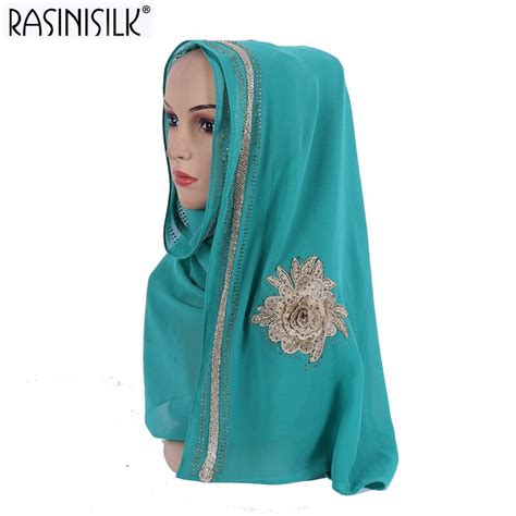 New Muslim Long Scarf Flower Arab Cm Islamic Headscarf Cover Fashion Chiffon Hot Drill