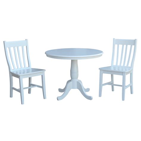 36 Round Dining Table With 2 Cafe Dining Chairs In White 3 Piece Set