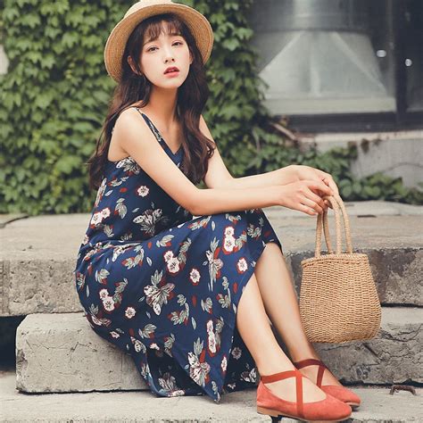 Japan Style Mori Girl Summer Dress New Fashion Women Sleeveless Vest Floral Print Long Chiffon