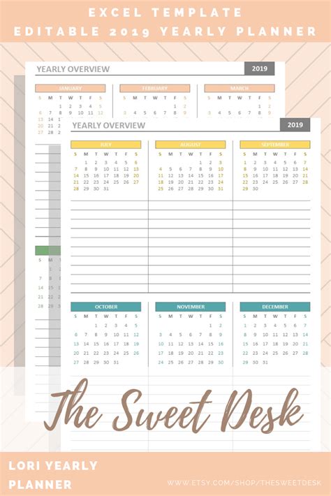 This beautiful planner is printed on high quality. EDITABLE 2019 Yearly Planner, Printable Excel Yearly ...
