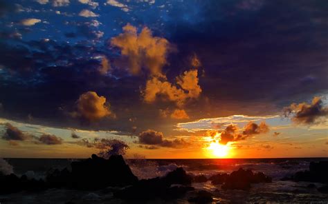 Clouds Dark Horizon Ocean Skyscapes Sunset Waves