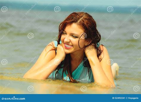 vacation girl in water having fun on the sea stock image image of beach cloth 52492241