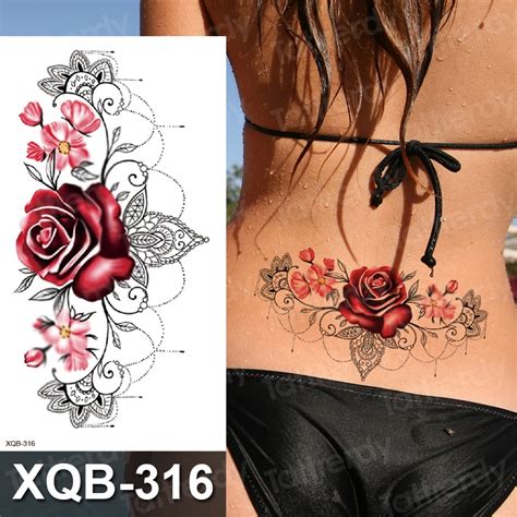 Waterproof Temporary Tattoo Sticker Rose Flower Red Jewelry Flash Tatoo