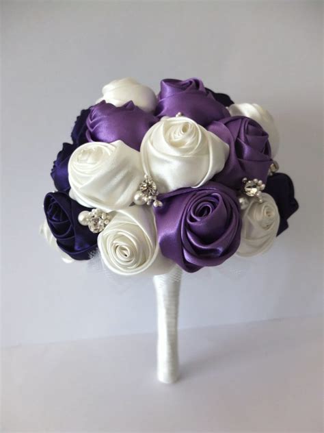 Maybe you would like to learn more about one of these? Handmade Satin Rose Bouquet Purple & Ivory Flower accented