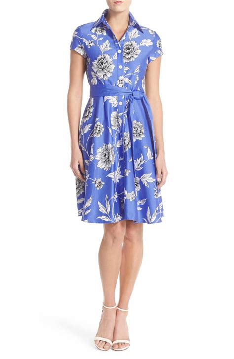 Chetta B Floral Sateen Fit And Flare Shirtdress Nordstrom Work