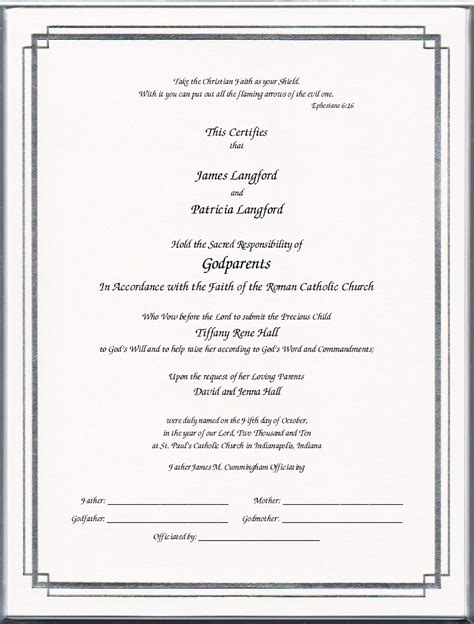 Catholic Godparent Certificates Page 1 Foil