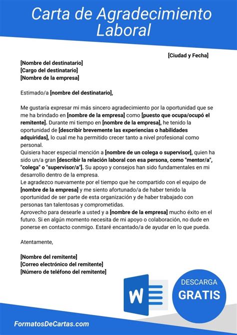 Carta De Agradecimiento Laboral Formatos De Cartas