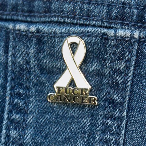 White Fuck Cancer Awareness Ribbon Enamel Pin Lung Cancer Etsy