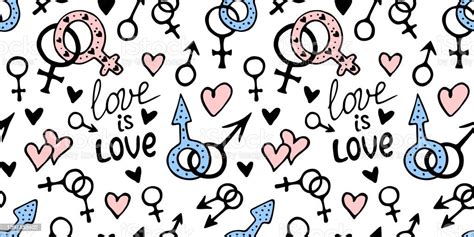 Vector Seamless Pattern With Female And Male Gender Symbols Hand Drawn
