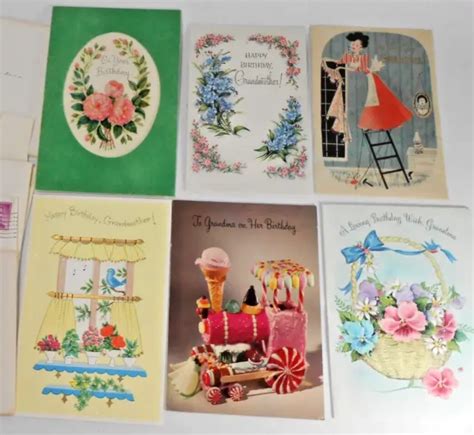 Vintage 1960s Hallmark Grandma Grandmother Happy Birthday Cards Felt