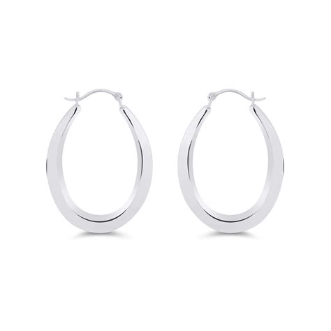 K White Gold Oval Hoop Earrings Charm Diamond Centres