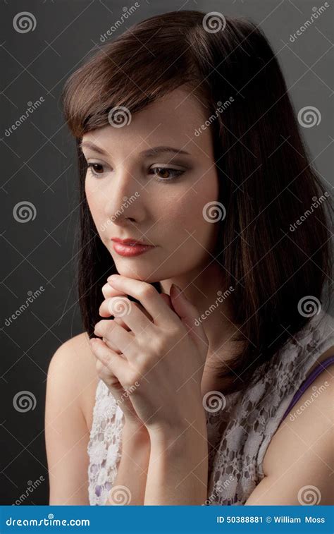 Portrait Of Lovely Serious Woman Stock Image Image Of Close Bangs