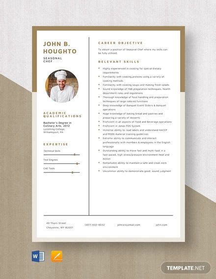 Hospital Chef Resumecv Template Word Doc Apple Mac Pages Chef