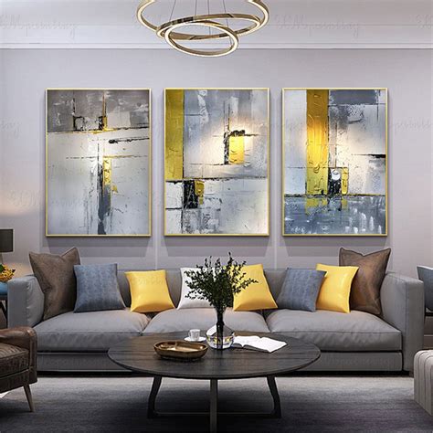 3 Pieces Abstract Painting On Canvas Gray Texture Gold Art On Etsy
