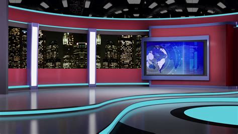 News Tv Studio Set 64 Virtual Green Screen Stock Footage Sbv