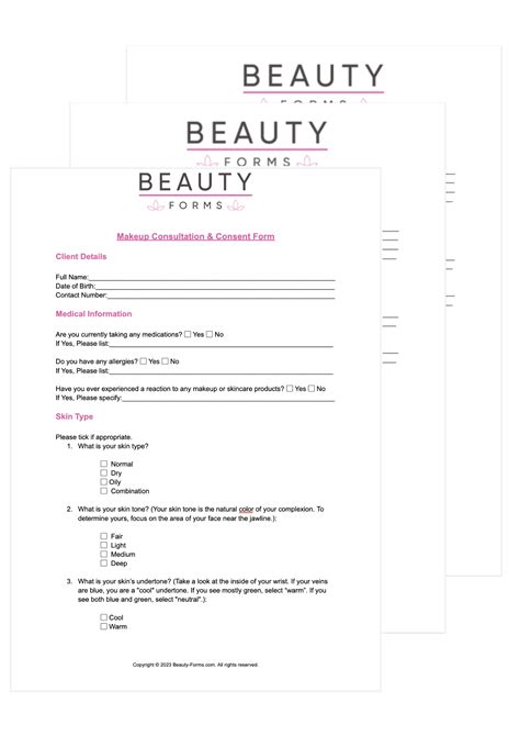 makeup consultation pdf easy download beauty forms