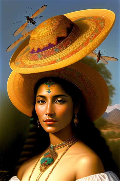 Lexica A Beautiful Mexican Woman With Dragonflies On The Hat By