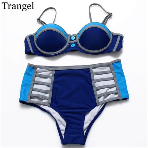Trangel Womens Color Block Underwire Push Up Swimwear Vintage Retro High Waist Swimsuit Bikini