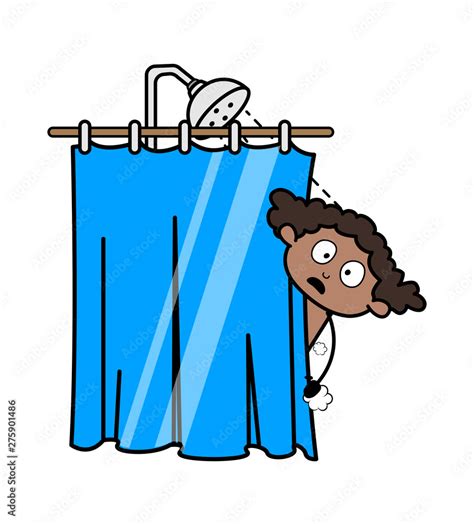 Surprised While Taking Shower Retro Black Office Girl Cartoon Vector