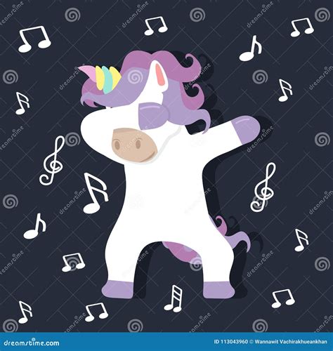Cute Cartoon Unicorn Dub Dancing Sign Stock Vector Illustration Of