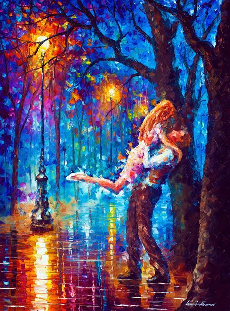 A Blue Park Romance Leonid Afremov S Beautiful Canvas Art Etsy Art