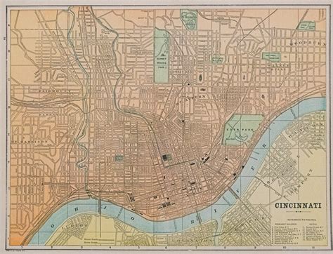 Vintage Map Of Cincinnati 1890