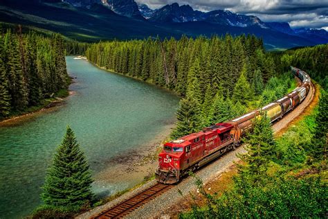 Download Mountain Locomotive Landscape Forest River Vehicle Train Hd