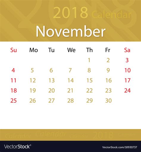 November 2018 Calendar Popular Premium Royalty Free Vector